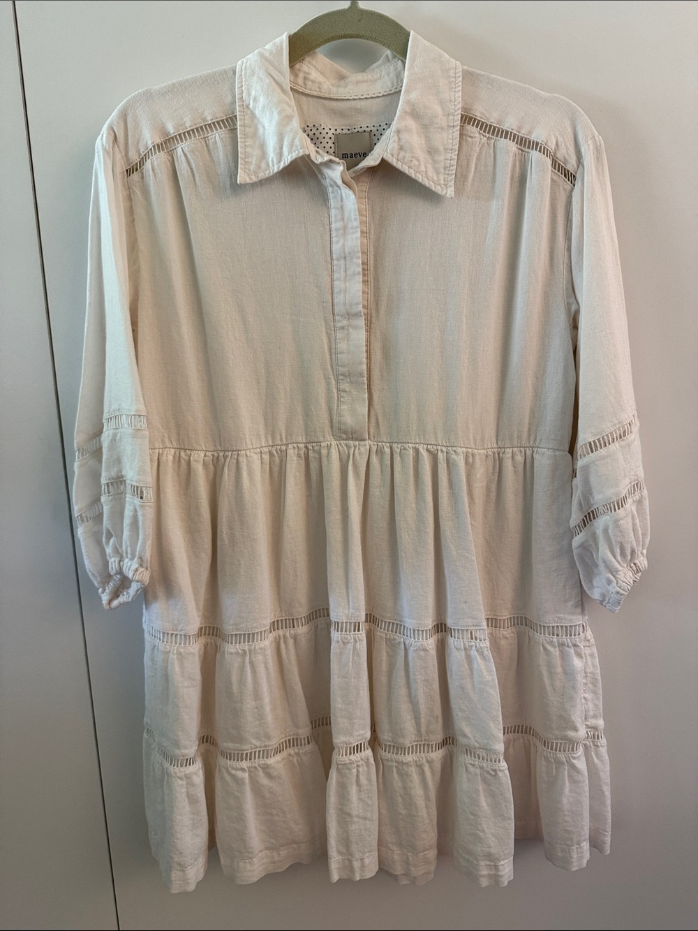 Maeve white Tiered Button-Front dress